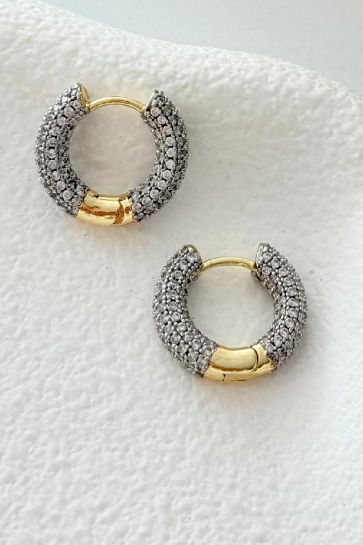 MY ACCESSORIES Steel Zircon Detail Minimal Hoop Earrings